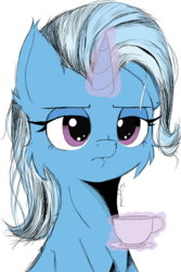 Size: 1000x1500 | Tagged: safe, artist:fajnyziomal, trixie, pony, unicorn, g4, cheek fluff, cup, female, lidded eyes, magic, solo, teacup, telekinesis