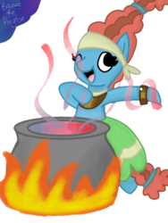 Size: 1080x1440 | Tagged: safe, artist:breeze the peryton, meadowbrook, earth pony, pony, g4, cauldron, clothes, cute, digital drawing, fire, healing, magic, meadowcute, old art, solo