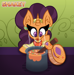 Size: 758x768 | Tagged: safe, artist:snakeythingy, saffron masala, lamia, original species, snake pony, g4, cooking, kitchen, prehensile tail, species swap, story included, tail hold, the tasty treat