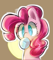 Size: 1500x1696 | Tagged: safe, artist:fluorbaryt, pinkie pie, earth pony, pony, g4, abstract background, bubblegum, bust, colored pupils, cute, diapinkes, female, food, gum, mare, portrait, solo