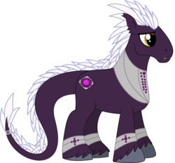 Size: 2574x2389 | Tagged: safe, artist:lightningbolt, derpibooru exclusive, oc, oc only, oc:praetura amethyst, original species, pony, subterranean pony, g4, .svg available, bags under eyes, commission, ear fluff, fangs, gem, high res, jewelry, leonine tail, lidded eyes, male, prince, show accurate, simple background, solo, stallion, svg, transparent background, unshorn fetlocks, vector