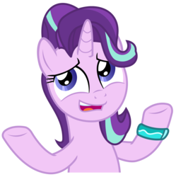 Size: 2516x2522 | Tagged: safe, artist:sketchmcreations, starlight glimmer, pony, unicorn, g4, student counsel, bracelet, female, high res, jewelry, mare, open mouth, reaction image, shrug, simple background, solo, transparent background, vector