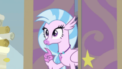 Size: 850x478 | Tagged: safe, edit, edited screencap, screencap, silverstream, hippogriff, g4, student counsel, animated, door, female, sad, scroll, solo, starlight's office