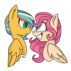 Size: 768x768 | Tagged: safe, artist:awoomarblesoda, oc, oc only, oc:honey cakes, oc:zippercharge, pegasus, pony, female, magical lesbian spawn, mare, offspring, parent:fluttershy, parent:pinkie pie, parents:flutterpie, simple background, transparent background