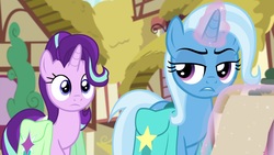 Size: 1920x1080 | Tagged: safe, screencap, starlight glimmer, trixie, pony, g4, student counsel, magic, saddle bag, scroll