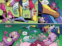 Size: 833x625 | Tagged: safe, artist:andypriceart, idw, apple bloom, cosmos, pinkie pie, scootaloo, spike, sweetie belle, dragon, g4, spoiler:comic, spoiler:comic78, cosmageddon, cutie mark crusaders, reference, scooby-doo!, winged spike, wings