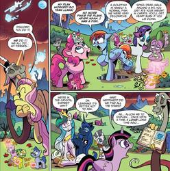 Size: 856x863 | Tagged: safe, artist:andypriceart, idw, bittersweet (g4), derpy hooves, discord, fluttershy, leadwing, observer (g4), pinkie pie, princess celestia, princess luna, rainbow dash, rarity, spike, twilight sparkle, zecora, alicorn, dragon, insect, ladybug, pony, g4, spoiler:comic, spoiler:comic78, background pony, crystal empire, cute, daaaaaaaaaaaw, dialogue, discute, female, fish tank, hug, male, moon, paws, tail, tiny, tiny ponies, transformation, twilight sparkle (alicorn), wet mane, winged spike, wings