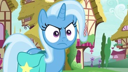 Size: 1920x1080 | Tagged: safe, screencap, trixie, pony, unicorn, g4, season 9, student counsel, angry, bag, cute, diatrixes, faic, female, madorable, mare, ponyville, special eyes, trixie is not amused, unamused
