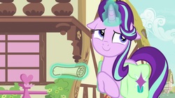 Size: 1920x1080 | Tagged: safe, screencap, starlight glimmer, pony, g4, student counsel, female, floppy ears, magic, mare, saddle bag, scroll, solo