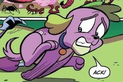 Size: 343x229 | Tagged: safe, artist:andypriceart, idw, spike, dog, equestria girls, g4, spoiler:comic, spoiler:comic78, dogified, male, paws, running, species swap, spike the dog, spike's dog collar