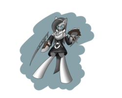 Size: 2560x2048 | Tagged: safe, artist:hugo231929, oc, oc only, oc:perl tech, oc:perltech, pony, blades, clothes, glasses, headband, high res, looking at you, maid, simple background, smiling, solo, standing