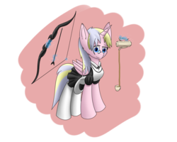 Size: 2560x2048 | Tagged: safe, artist:hugo231929, oc, oc only, alicorn, pony, alicorn oc, bow, clothes, food, glasses, high res, looking at you, maid, simple background, solo, tea