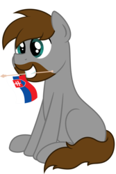 Size: 3125x4688 | Tagged: safe, artist:besttubahorse, oc, oc only, oc:ragna, pony, blank flank, flag, male, mouth hold, simple background, sitting, slovakia, stallion, transparent background, vector