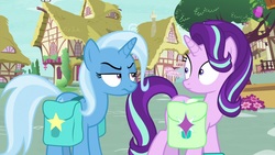 Size: 1920x1080 | Tagged: safe, screencap, starlight glimmer, trixie, pony, g4, student counsel, saddle bag, unamused
