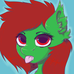 Size: 2500x2500 | Tagged: safe, artist:ardythewonderfull, oc, oc only, oc:watermelon frenzy, bat pony, pony, :p, bat pony oc, bust, ear fluff, fangs, high res, looking at you, male, solo, tongue out, trap