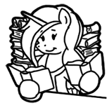 Size: 152x150 | Tagged: safe, artist:crazyperson, alicorn, pony, fallout equestria, fallout equestria: commonwealth, book, fallout equestria: commonwealth - fog harbour, fanfic art, monochrome, picture for breezies, reading, simple background, transparent background