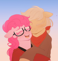 Size: 540x569 | Tagged: safe, artist:verawitch, applejack, pinkie pie, pony, g4, alternate universe, cute, female, floppy ears, glasses, lesbian, love, romance, ship:applepie, shipping