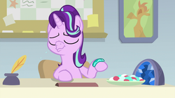 Size: 1920x1080 | Tagged: safe, screencap, starlight glimmer, pony, unicorn, g4, student counsel, bracelet, candy, faic, female, food, jewelry, mare, solo, starlight glimmer is best facemaker, starlight's bracelet