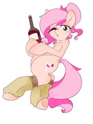 Size: 1536x2048 | Tagged: safe, artist:akainu_pony, oc, oc only, oc:cheers, pony, alcohol, female, hoof hold, leg warmers, looking at you, mare, one eye closed, simple background, solo, wine