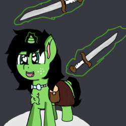 Size: 1440x1440 | Tagged: safe, artist:scotch, oc, oc:filly anon, pony, unicorn, bow, clothes, cute, female, filly, freckles, glowing horn, heart eyes, horn, kilt, magic, saddle bag, skirt, sword, telekinesis, weapon, wingding eyes