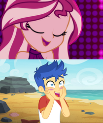 Size: 1912x2288 | Tagged: safe, edit, edited screencap, screencap, flash sentry, sunset shimmer, equestria girls, equestria girls specials, g4, i'm on a yacht, my little pony equestria girls: better together, my little pony equestria girls: spring breakdown, female, male, ship:flashimmer, shipping, shipping domino, straight
