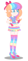 Size: 259x566 | Tagged: safe, artist:awoomarblesoda, artist:selenaede, oc, oc only, oc:frosting, equestria girls, g4, base used, clothes, equestria girls style, equestria girls-ified, female, miniskirt, rainbow hair, simple background, skirt, socks, solo, thigh highs, thigh socks, transparent background