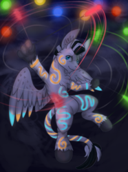 Size: 3500x4700 | Tagged: safe, artist:secret_desires, oc, oc only, oc:cairbre, hippogriff, bodypaint, glowstick, hippogriff oc, male, rave