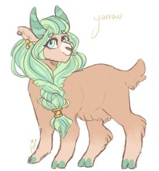 Size: 569x612 | Tagged: safe, artist:last-star-oc, oc, oc only, oc:yarrow, hybrid, original species, yakony, beanbrows, cloven hooves, colored hooves, cute, ear piercing, earring, eyebrows, female, interspecies offspring, jewelry, offspring, parent:sandbar, parent:yona, parents:yonabar, piercing, simple background, solo, white background