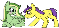 Size: 1000x478 | Tagged: safe, alternate version, artist:didgereethebrony, oc, oc only, oc:boomerang beauty, oc:doodley, earth pony, pegasus, pony, base used, blushing, chest fluff, doomerang, duo, female, glasses, male, oc x oc, pregnant, shipping, simple background, straight, transparent background