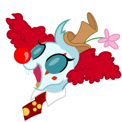 Size: 1800x1800 | Tagged: safe, artist:andypriceart, idw, ocellus, changedling, changeling, g4, spoiler:comic71, clown, clown nose, clown ocellus, clown wig, cute, diaocelles, fangs, female, happy, idw showified, mare, red nose, simple background, sticker, transparent background