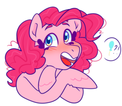 Size: 500x433 | Tagged: safe, artist:cubbybatdoodles, pinkie pie, earth pony, pony, g4, blushing, female, simple background, smiling, solo, transparent background