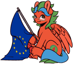 Size: 1862x1622 | Tagged: safe, artist:ak4neh, oc, oc only, oc:summer lights, pegasus, pony, europe, european union, flag, glasses, looking at you, male, simple background, sitting, smiling, solo, stallion, transparent background, unshorn fetlocks, ych result