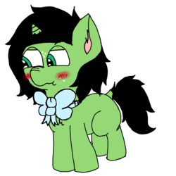 Size: 1440x1440 | Tagged: safe, artist:scotch, oc, oc:filly anon, pony, unicorn, blushing, bow, cute, female, filly, scrunchy face, simple background, solo, white background