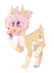 Size: 1900x2600 | Tagged: safe, artist:honeybbear, oc, oc only, oc:soprano sprinkle, pony, unicorn, deer tail, female, food, ice cream, mare, simple background, solo, transparent background