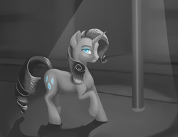Size: 3432x2640 | Tagged: safe, artist:inersdraco, rarity, pony, unicorn, g4, city, female, high res, lantern, looking at you, manehattan, monochrome, solo, street lights