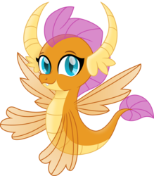 Size: 1312x1500 | Tagged: safe, artist:cloudy glow, smolder, dragon, sea dragon, g4, cute, dragoness, female, fins, simple background, smiling, smolder the seadragon, smolderbetes, solo, species swap, transparent background, vector