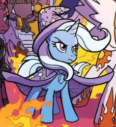 Size: 338x370 | Tagged: safe, artist:tonyfleecs, capper dapperpaws, daybreaker, tempest shadow, trixie, abyssinian, alicorn, pony, unicorn, g4, idw, nightmare knights, spoiler:comic, spoiler:comicnightmareknights05, badass, female, majestic, mare