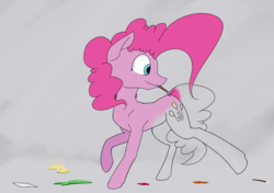 Size: 1896x1336 | Tagged: safe, artist:skyresonance, pinkie pie, earth pony, pony, g4, drawn into existence, female, mare, mouth hold, paintbrush, self drawn, solo