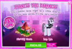 Size: 1024x692 | Tagged: safe, gameloft, inky rose, pony, g4, advertisement, costs real money, goth, introduction card, minigolf