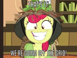 Size: 852x640 | Tagged: safe, edit, edited screencap, screencap, apple bloom, g4, going to seed, caption, cropped, face, helmet, image macro, little caesars, meme, smiling, text