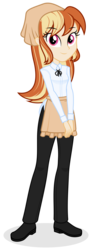 Size: 1035x2816 | Tagged: safe, artist:shizow, oc, oc only, oc:mandarine mélange, human, equestria girls, g4, apron, clothes, commission, equestria girls-ified, female, pants, shoes, simple background, smiling, solo, transparent background