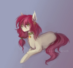 Size: 2344x2160 | Tagged: safe, artist:hoteru_san, roseluck, pony, g4, chest fluff, collar, commissioner:doom9454, ear fluff, female, high res, lying, pet tag, pony pet, rosepet, solo