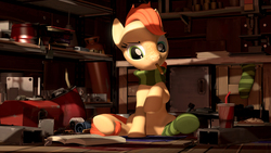 Size: 3840x2160 | Tagged: safe, artist:rexyseven, oc, oc only, oc:rusty gears, earth pony, pony, 3d, 4k, clothes, female, heterochromia, high res, mare, socks, solo, source filmmaker, striped socks