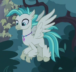 Size: 246x234 | Tagged: safe, screencap, terramar, classical hippogriff, hippogriff, g4, student counsel, cropped, flying, jewelry, male, necklace, solo