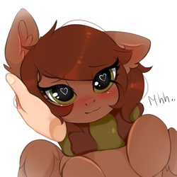 Size: 2160x2160 | Tagged: safe, artist:ritter, oc, oc only, oc:ritter, pegasus, pony, :3, blushing, clothes, cute, disembodied hand, ear fluff, female, floppy ears, hand, heart eyes, high res, looking at you, loving gaze, mare, ocbetes, scarf, weapons-grade cute, wingding eyes