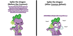 Size: 1024x512 | Tagged: safe, artist:tarkan809, idw, spike, dragon, equestria girls, g4, spoiler:comic, spoiler:comic78, before and after, behaving like a dog, bone, pixel art, quadrupedal spike, side effects, simple background, solo, transparent background, unexpected