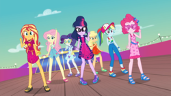 Size: 1920x1080 | Tagged: artist needed, safe, applejack, fluttershy, pinkie pie, rainbow dash, rarity, sci-twi, sunset shimmer, twilight sparkle, equestria girls, g4, i'm on a yacht, my little pony equestria girls: better together, humane five, humane seven, humane six, open-toed shoes