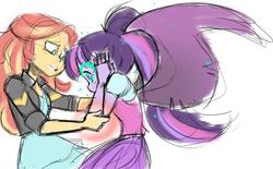 Size: 1012x626 | Tagged: safe, artist:ohjeetorig, sunset shimmer, twilight sparkle, equestria girls, g4, clothes, female, midnight sparkle, official fan art, skirt