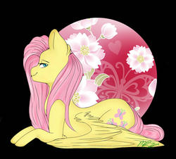 Size: 1024x927 | Tagged: safe, artist:diethtwoo, fluttershy, pony, g4, black background, female, prone, simple background, solo