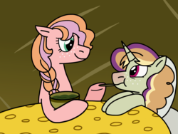 Size: 2048x1536 | Tagged: safe, artist:kindheart525, oc, oc only, oc:honeycrisp, oc:somerset sour cider, earth pony, pony, unicorn, kindverse, offspring, parent:big macintosh, parent:cheerilee, parent:sugar belle, parents:cheerimac, parents:sugarmac, siblings, story included